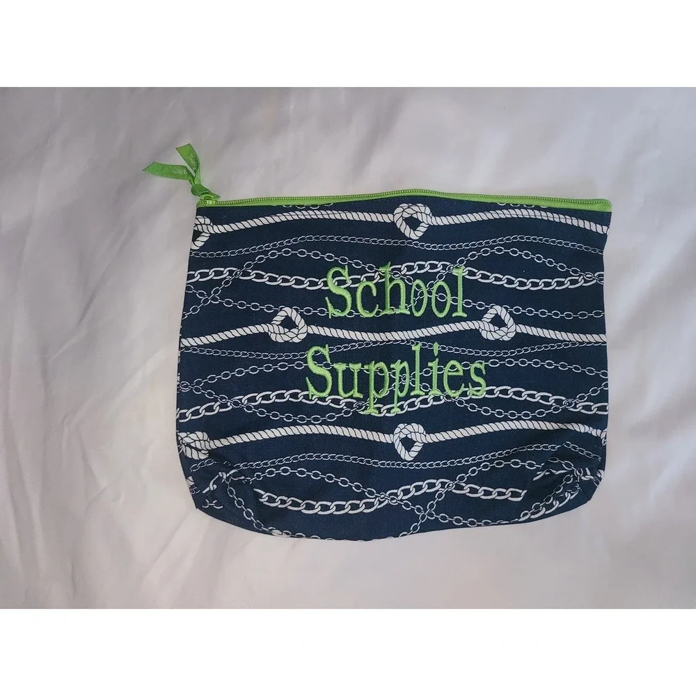 Thirty-One Navy Nautical Rope Chain Zipper Pouch School Supplies Organizer Bag